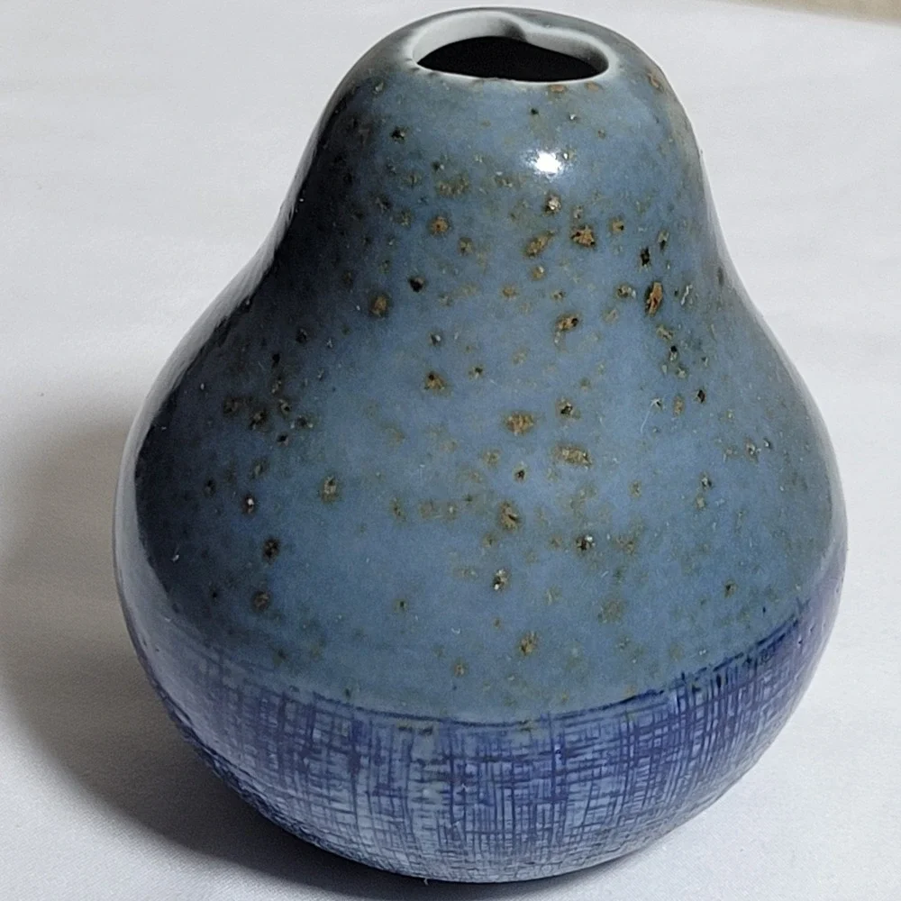 Mini Porcelain Pebble Bud Vases (2) Two Tone Blue Speckled Handmade Thailand